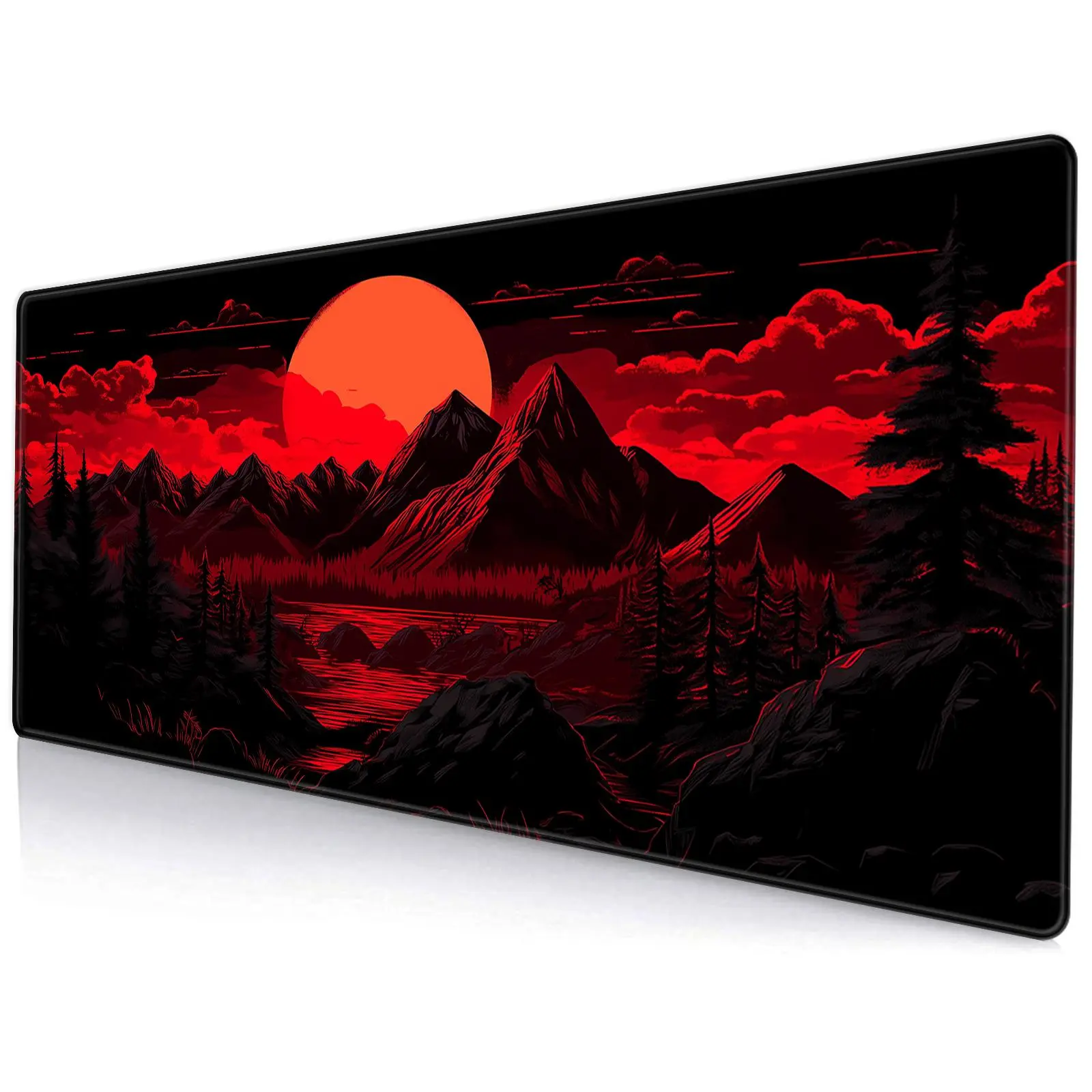 Red and Black Mouse Pad, Large Gaming Mouse Pad, Non-Slip Mousepad with Stitched Edges, Computer Keyboard Mouse Mat for Home Office Game Room Desk