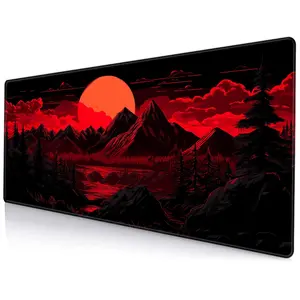 Red and Black Mouse Pad, Large Gaming Mouse Pad, Non-Slip Mousepad with Stitched Edges, Computer Keyboard Mouse Mat for Home Office Game Room Desk