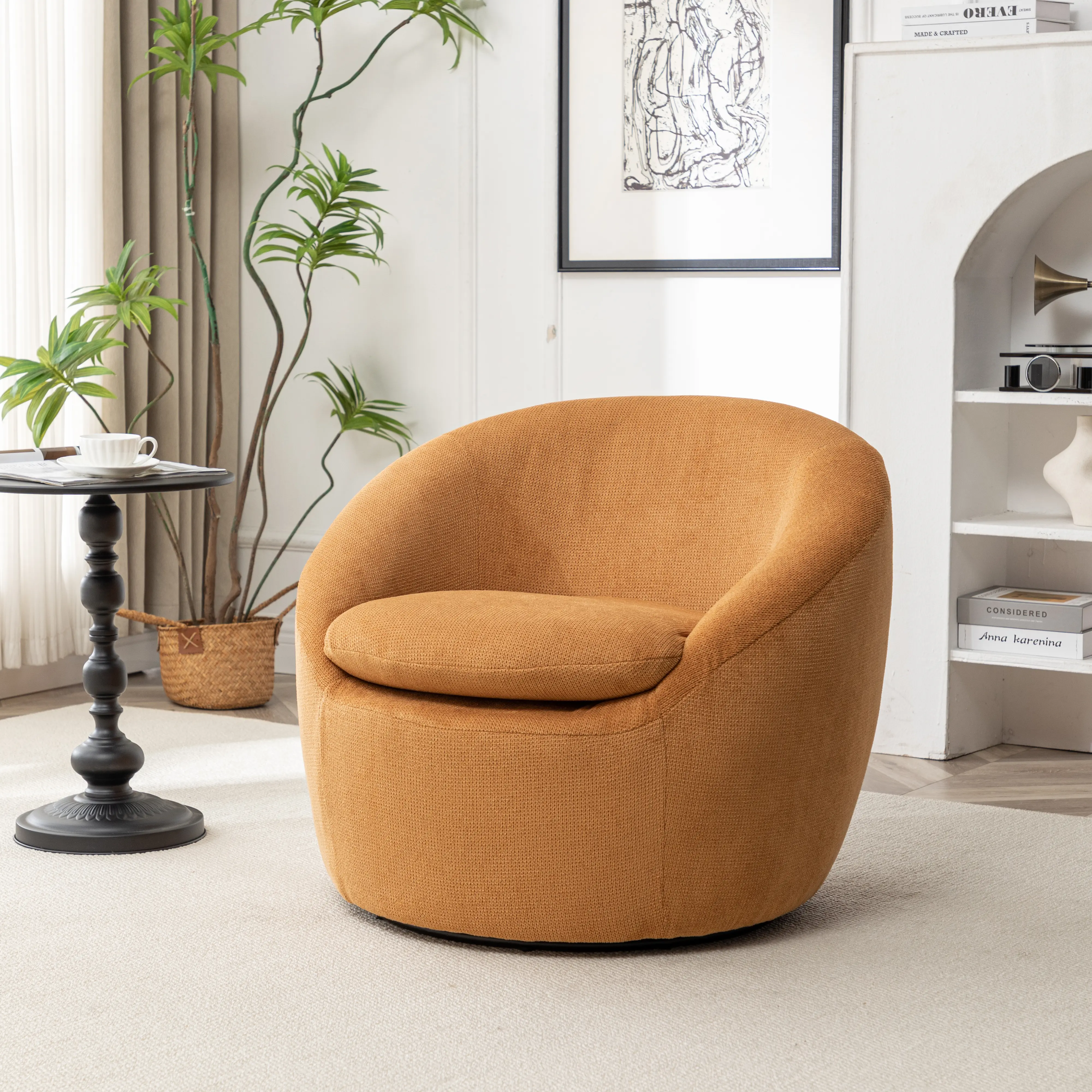 VJIAIEO Winnie Modern Teddy Fabric Barrel Chair, 360° Swivel