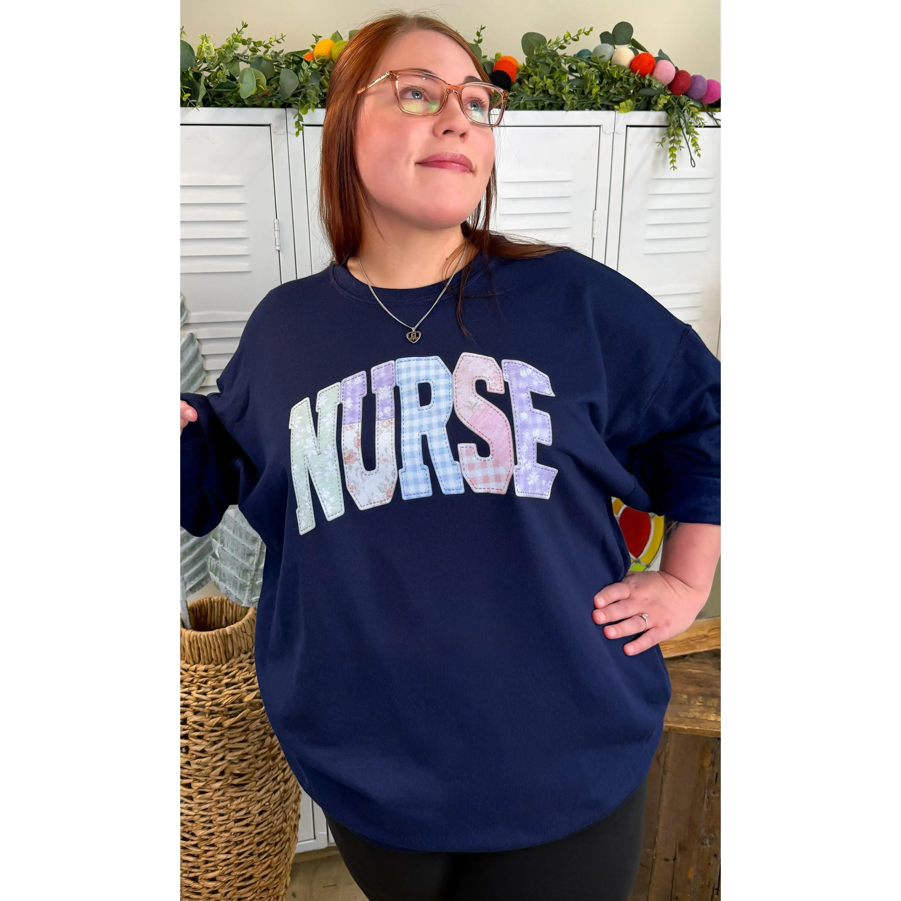 Women's Cotton Fitted Longsleeve Round Neck Patchwork Graphic Nurse Hoodie Sweatshirt - 1-Piece Comfortable Top for Nursing School, Hospital Wear (Pairs with Leggings, Everyday Casual)