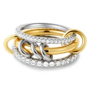 Women's gold and silver interlocking rings, exquisite zircon stackable rings, two-color connecting rings, women's mother's day, anniversary rings