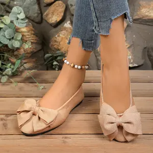 Women's Spring Fall Bow Detail Slip On Flats Comfortable Closed Toe Casual Shoes for Daily Outings Brunch Shopping Work School Travel Light Weight Non Slip Fashion Sneakers