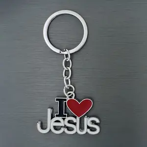 1pc "I Love Jesus" Heart Pendant Keychain - Alloy Christian Alphabet Ornament for Independence Day and Easter Decorations, Perfect for Men's and Women's Prayer Gifts