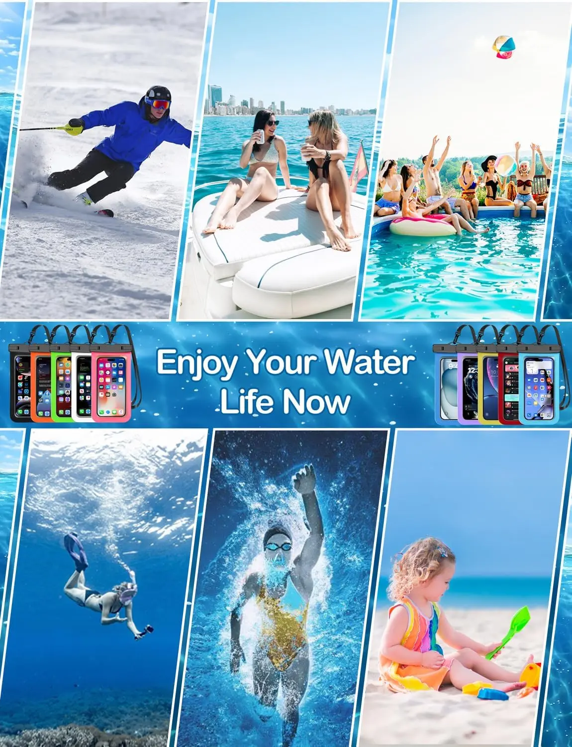 Famoby Up to 8.3" 5 Pack Multicolor Universal Waterproof Phone Pouch, Phone Waterproof Case Dry Bag,Protection Level: IP68,Outdoor Sports for Apple iPhone,Samsung,and More,Black,Blue,Pink,Orange,Green Famoby Up to 8.3" 5 Pack Multicolor Universal Waterproof Phone Pouch, Phone Waterproof Case Dry Bag,Protection Level: IP68,Outdoor Sports for Apple iPhone,Samsung,and More,Black,Blue,Pink,Orange,Green