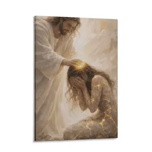 Jesus with Girl, He Will Heal Your Wounds Christian Canvas Print, Jesus Kintsugi Healing Style Wall Art, Perfect for Living Room, Bedroom & Christian Home Decor