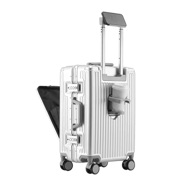Aivens Multi-Functional Carry On Luggage Airline Approved, 20 Inch Aluminum Frame Suitcase with Front Pocket & Cup Holder, Zipperless PC Hard Shell Carry-on Suitcase with Spinner Wheels & TSA Lock