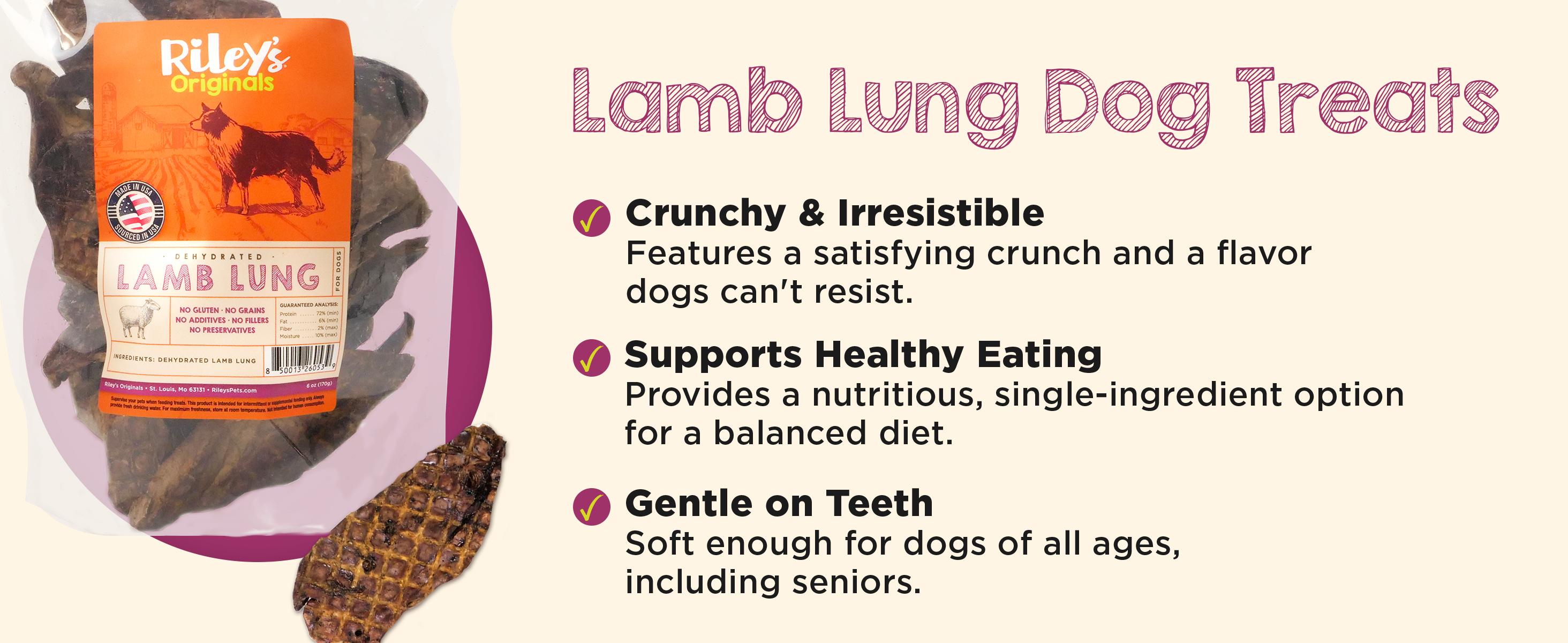 Riley's Premium Dehydrated Lamb Lung Dog Treats - Made in USA - Air Dried Crunchy & Delicious - 6 oz