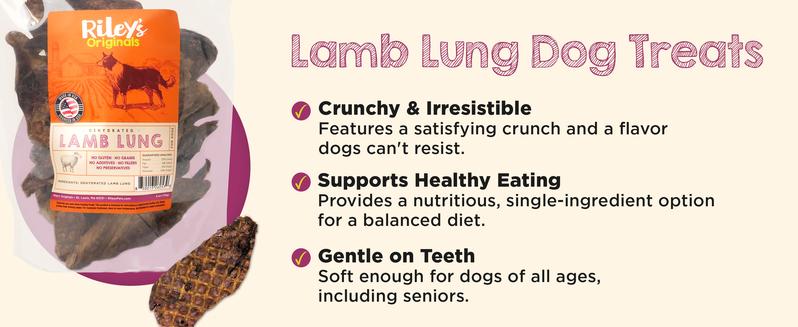 Riley's Premium Dehydrated Lamb Lung Dog Treats - Made in USA - Air Dried Crunchy & Delicious - 6 oz