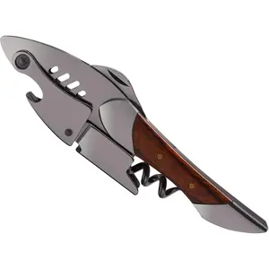 Heavy Duty Stainless Steel Corkscrew Rosewood Handle Shark Shaped Wine Key Wine Bottle Opener Gift for Waiters Bartenders Sommelier
