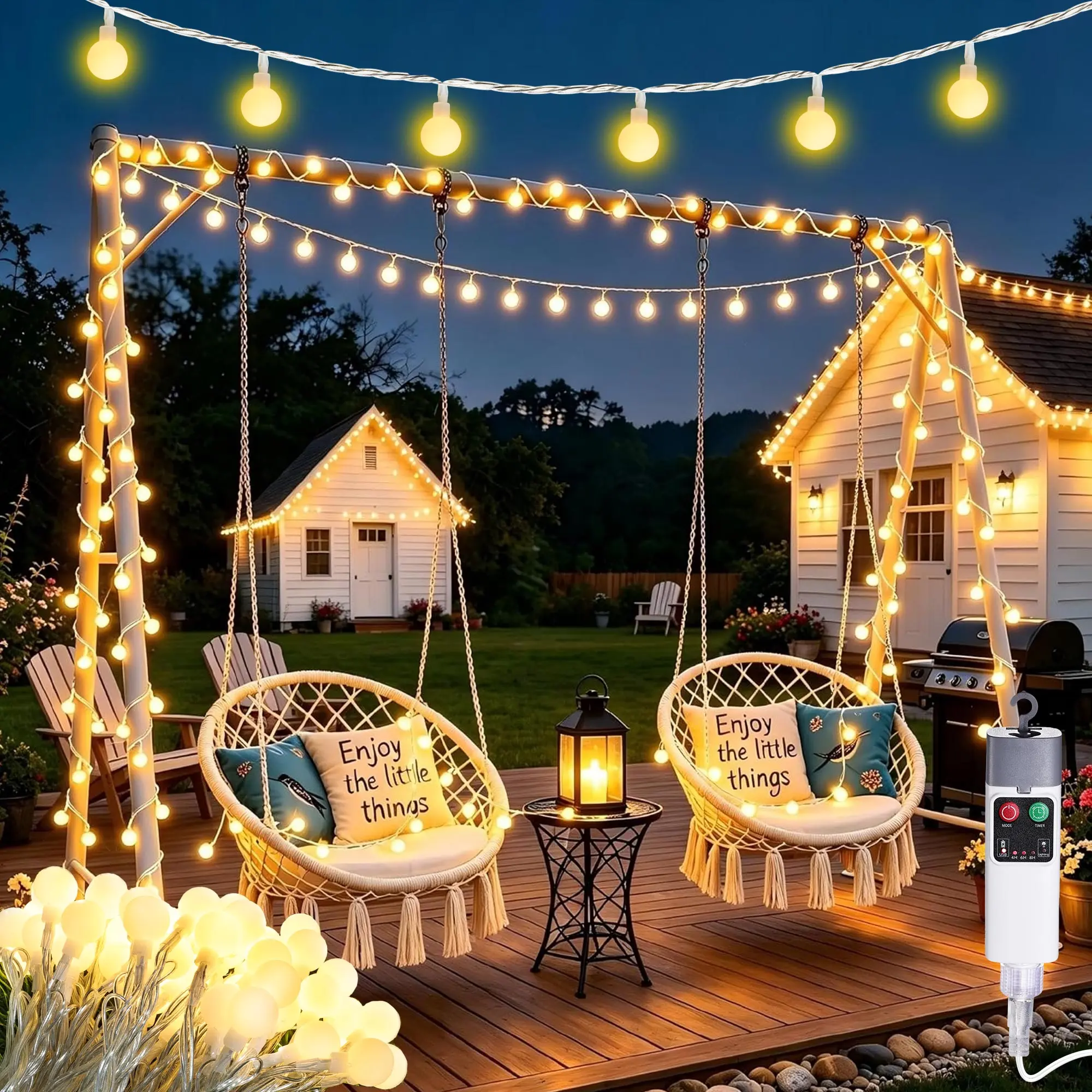 Rechargeable Camping String Lights 33FT 100LED Waterproof Globe Lights with 13 Modes for Tent Patio Garden Hiking Outdoor Decor (Warm White) summergarden Led Lighted Usb Led