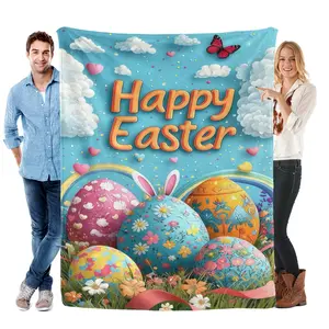 Happy Easter Blanket Cute, colorful, and hopeful Easter patterns Soft Funny Throw Blanket Cozy Lightweight Plush Portable Cover Blanket For Sofa,Warm Gift For Birthday,Christmas,Multiple Blanket