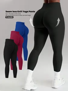 3-Pack Seamless Knitted Yoga Pants, High Waist Butt Lifting Tight Fit, High Elasticity Tummy Control Women's Sports Fitness Pants, Fitness Bbl Leggings