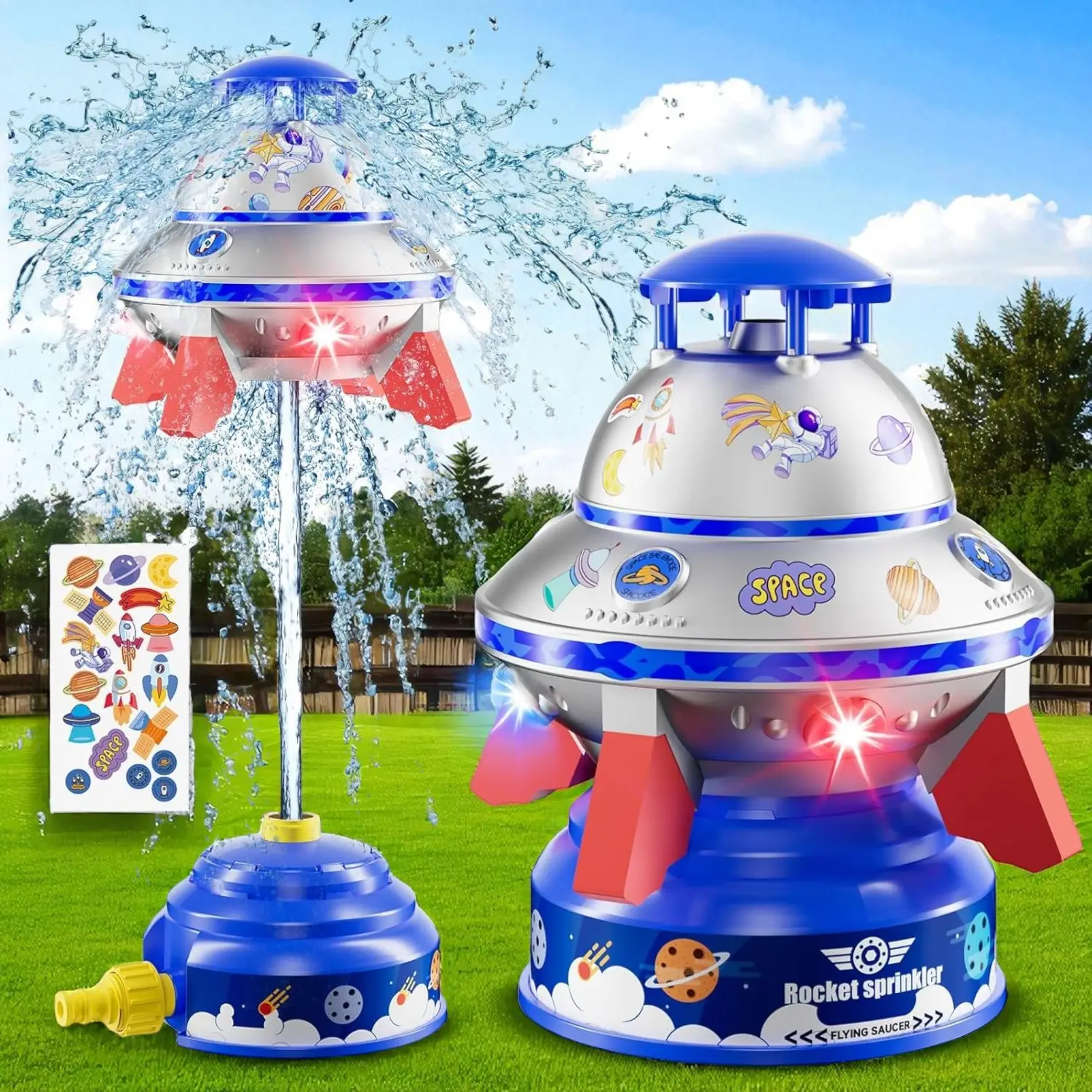 UFO Sprinkler Toy with LED Lights – The #1 Backyard Summer Gift Kids Run, Laugh & Stay Cool + Bonus Garden Watering