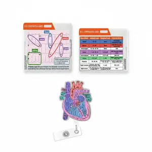 Analysis Badge Card & Heart Shaped Retractable Badge Reel Bundle, 2pcs Multicolor Acrylic and Abs Id Holders with Glitter Finish Nursing Badge for Nurses, Doctors, Students, Office Use