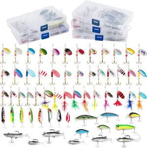 60 count Fishing Lures, 5 Tackle Box with Tackle Included, Trout Lures Rooster Tail Spinner Baits Soft Baits Fishing Lures for Freshwater Saltwater Crappie Walleye Bass Lures Kit