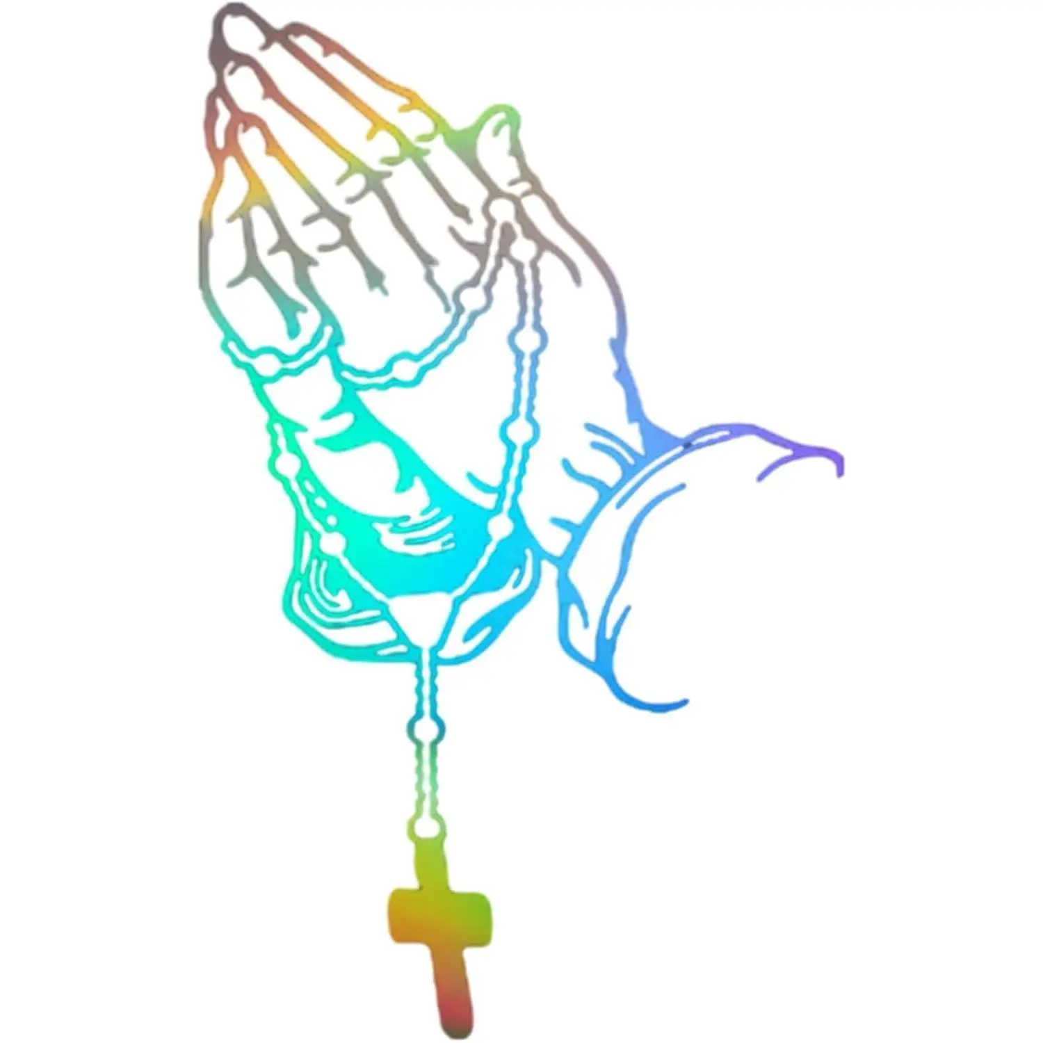Praying Hand Decal Sticker Religious Bumper Window Window Laptop Rosary Vinyls Sticker Car Styling Decal Praying Hand with Rosary Sticker Decal White, Small
