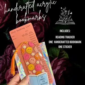 Handcrafted Acrylic Bookmark with Reading Tracker & Sticker Set - Includes 2025 Reading List Design & Colorful Emoji Pattern