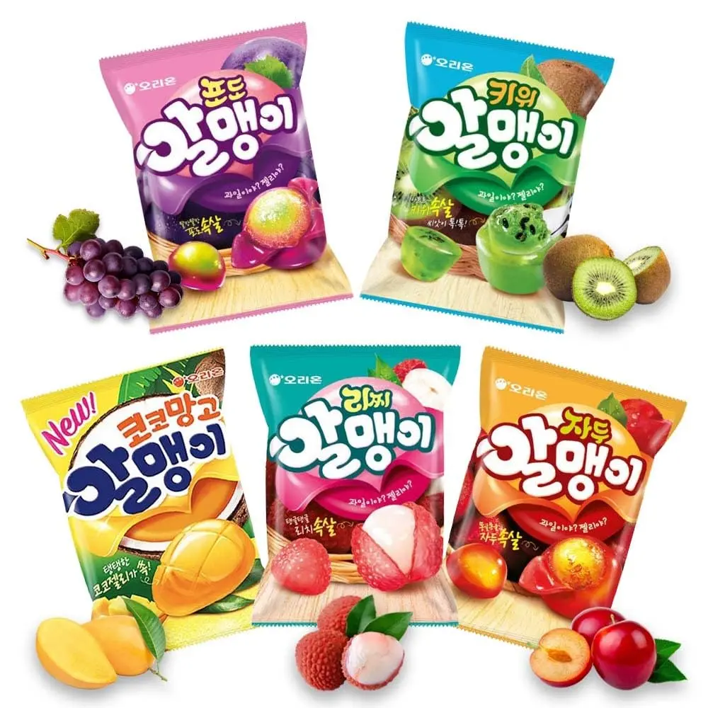 Korean Fruit Jelly Candy \u2013 Assorted Chewy Gummy Snacks \u2013 5 Fruity Flavors (Grape, Plum, Lychee, Kiwi, Mango) \u2013 Individually Wrapped \u2013 Perfect for Kids & Adults (5 Flavor Mix\u20131.26oz(36g) × 5pack)