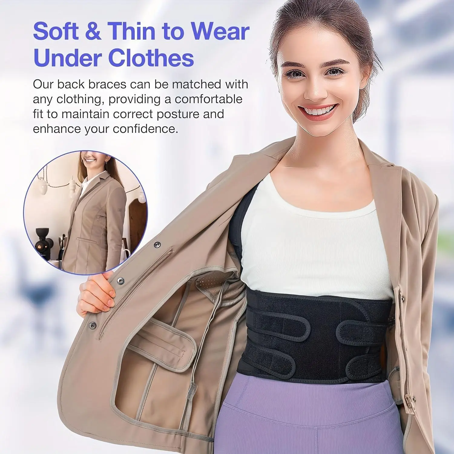 Black Adjustable Waist and Back Posture Correction Strap, Lightweight, Breathable, and Comfortable, Providing Upright Support for The Waist and Back, Suitable for Daily Wear and Improving Posture, Suitable for Both Men and Women