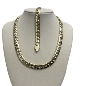 Cuban Link Chain Necklace with Bracelet Set - Size 16 & 7.5 - Classic Cuban Design - Fashionable Jewelry