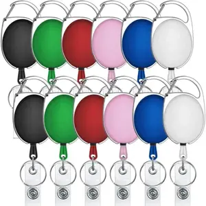 6/12 Pack Retractable ID Badge Holders, Heavy Duty Carabiner Badge Reel with Belt Clip Key Ring for Nurse Teacher Office Worker