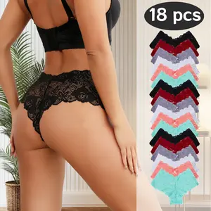 QQ 18-Piece Women's Fashion Lace Underwear Collection - Diverse Hues, Flattering Flexible Fit, Ultra-Soft Fabric with Minimalist Trim for All-Day Comfort & Weekend Errands Womenswear Panties