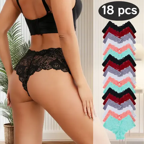 QQ 18-Piece Women's Fashion Lace Underwear Collection - Diverse Hues, Flattering Flexible Fit, Ultra-Soft Fabric with Minimalist Trim for All-Day Comfort & Weekend Errands Womenswear Panties