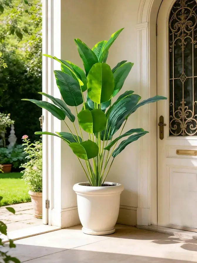 Large Artificial Tropical Plant – Banana Tree & Bird of Paradise | Faux Green Mango Leaves | Indoor & Outdoor Home, Garden Decor Pot not included