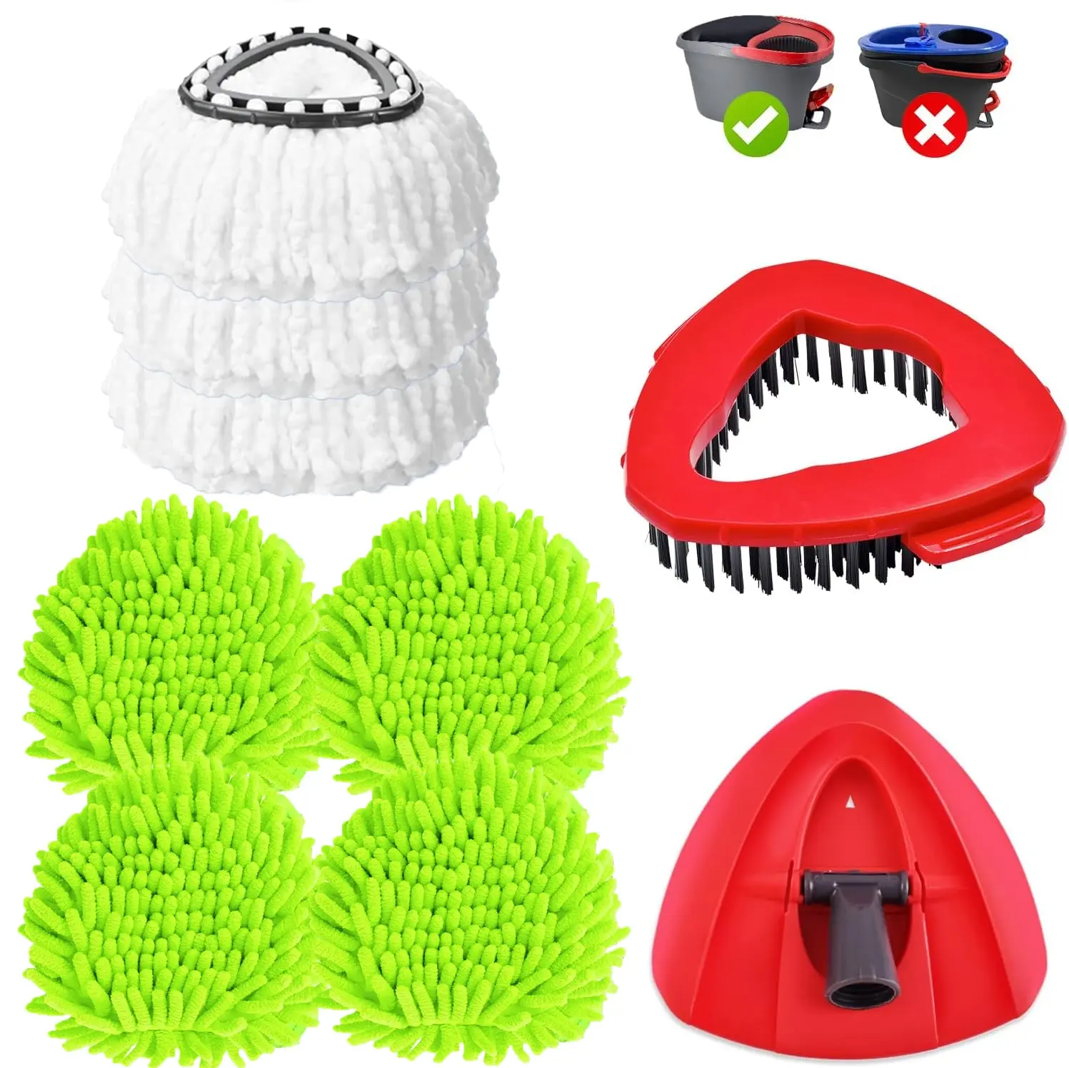 9 Pack Mop Heads Replacement for Ocedar EasyWring 1 Tank Spin Mop System,Include 3 Microfiber Spin Mops Replace Head& 4 Chennile Mops Head Machine Washable with Scrubber Mopp Head and Base for Cleaning