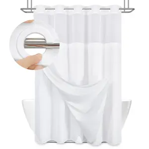 No-Hook Shower Curtains with Snap-in Fabric Detachable Liner Set White Waffle Textured Heavy Duty Thick Fabric 75" L x 72" W Machine Washable Double-Layer Waterproof Defense
