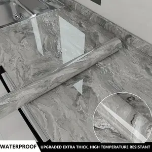 A roll of [23.62 * 393.70 in ] glossy marble touch paper, self-adhesive removable wallpaper for countertops, tear-to-pull laminating oil-resistant stickers, elegant marble design for home decor, easy to apply and remove