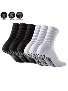 6 Pairs Adult Unisex Anti-Slip Soccer Socks, Silicone Bottom Grip, Thickened Loop Sole, Sweat-Wicking, Comfortable, Ideal for Running, Football, Basketball, Fitness, Athletic Socks