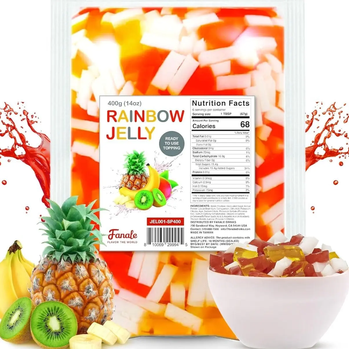 Fanale Coconut Jelly Topping nata de coco for Bubble Tea | Rainbow Konjac Jelly Topping for Boba Tea, Smoothies, Slushes, Desserts 400g(Pack Of 1)