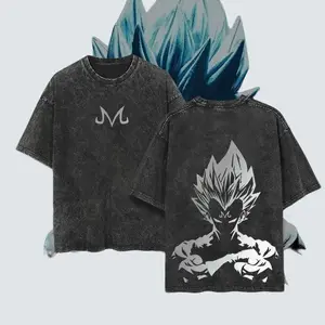 Retro Vintage Hologram Edition Majin Vegeta Vintage Unisex Oversize Anime Manga Acid Washed T-shirt, graphic tee,anime merch fan, outfits men graphic tees boys Men's Letter Print Round Neck streetwear
