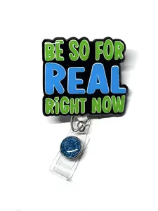 Be So For Real Right Now Badge Reel Retractable Swivel Alligator Clip for Nurses Dental LPN OBGYN Lab Tech Vet Tech 2 Inch Glitter Accent