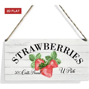 Strawberries Wooden Rustic Signs Home Wall Decor, Country Summer Strawberry Wood Sign Plaque Hanging Sign Home Kitchen Decor 3.93x7.87 inch  ﻿