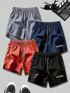 4-Pack Basic Casual Shorts, Sporty Daily Wear, Quick-Dry Print, Unisex, Slim-Fit, All-Season, Gymshark Ice Feel, 4-Piece Set