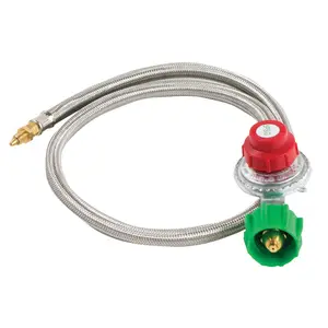 212 MAIN Adjustable LPG Gas Regulator with Brass Valve, Swivel Orifice, 10 psi Hose, Stainless Steel Construction for Kitchen Fryers (Model M5HPR)