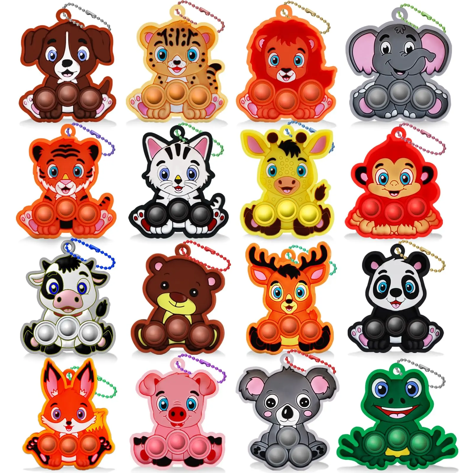 16PCS Animal Mini Pop Keychain Kids Party Favors pop it fidgetstoys