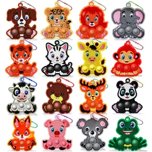 16PCS Animal Mini Pop Keychain Kids Party Favors pop it fidgetstoys