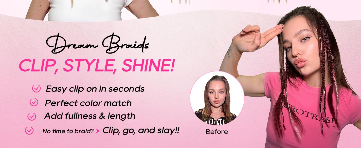 HMD Clip in braids, 2PCS 16/20 Inch Dreadlock Extensions with Beads & Chains, Viking Boho Braids for Cosplay, Renaissance Festival, Daily Styling