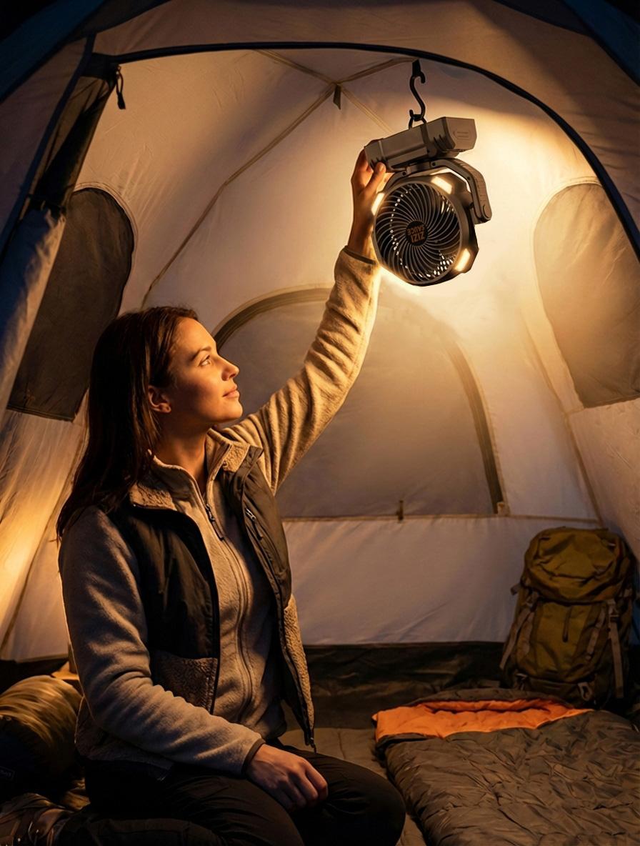 Zizi Sauce Portable LED Camping Fan 10000mAh Rechargeable 8.7-Inch Ultra Quiet Foldable Stand Compact Lightweight 3 Speed Settings for Outdoor Activities Operated Fan for CampingPortable Rechargeable Multifunction Fan battery fan rechargeable fan