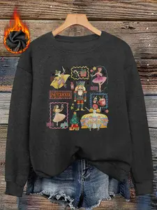 Women's Ballet Nutcracker Print Sweater, Long Sleeve Round Neck Pullover, Soft Elastic Fabric, Casual Fall & Winter Top