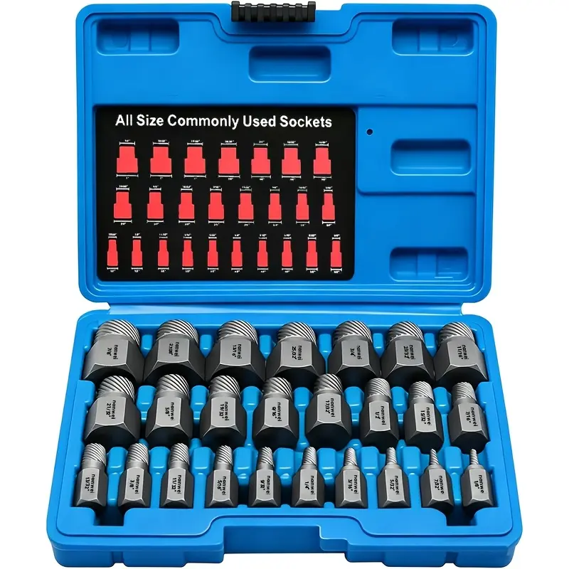 25pcs Screw Puller Kit, Multi-spline Hex Head, 3/8 Inch Drive Easy-remove Bolt Puller Kit for Removing Peeled, Round, Damaged, Broken, And Bolts.