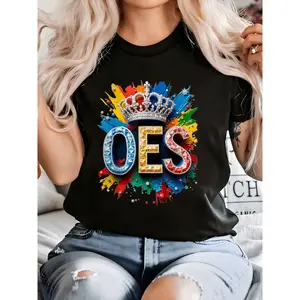 Women's Order of the Eastern Star Queen Crown Diamond Watercolor Print Short Sleeve Crew Neck 100% Cotton T-Shirt