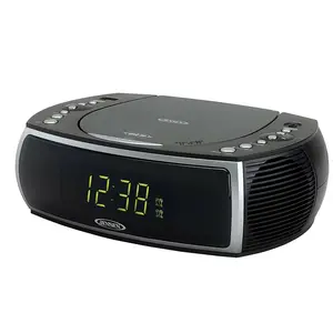 Jensen JCR-322 Modern Home Tabletop Digital Alarm Clock with AM/FM Radio, CD Player, and Digital Display Decor in Black