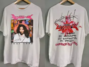 Bjork Tour 1996 White Short Sleeve 2 Side Cotton Unisex T-shirt