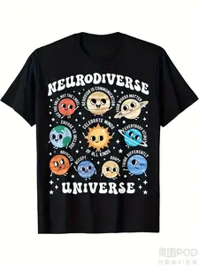 Neurodiverse Universe Autism ADHD Awareness T-Shirt for Men & Women - Retro Graphic Tee with Neurodiversity Design, Short Sleeve Round Neck Casual Top, Machine Washable for all-Season - Ideal for Autism & ADHD Community