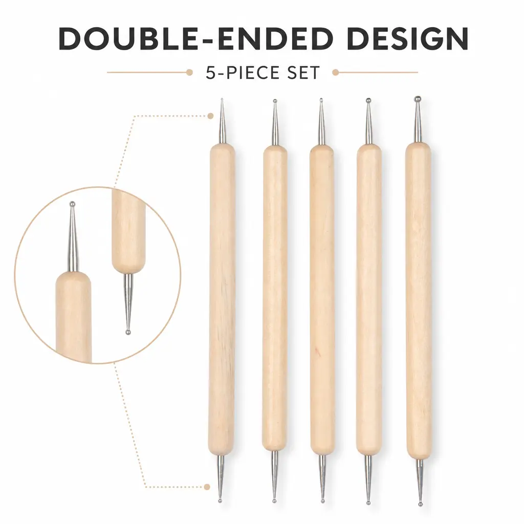 Double-Ended Nail Art Dotting Tool, Round dotting head creates uniform decorative dots