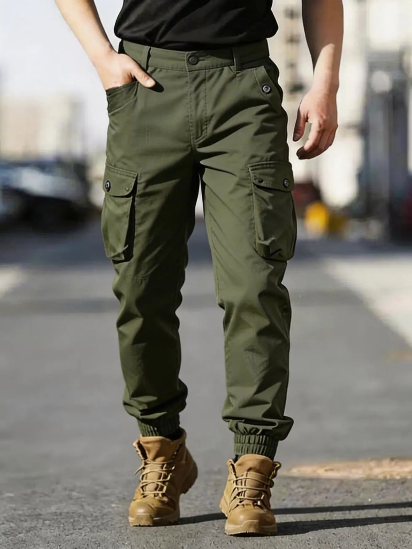 Men's Casual Cargo Joggers - Loose-Fit Uncuffed Menswear Sweatpants with a Comfy Drawstring Elastic Waist and Side Pockets, Casual Comfy Drawstring, Plain, Baggy